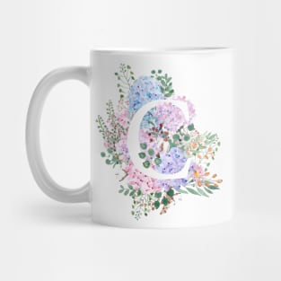 botanical monogram alphabet C hydrangea flowers Mug